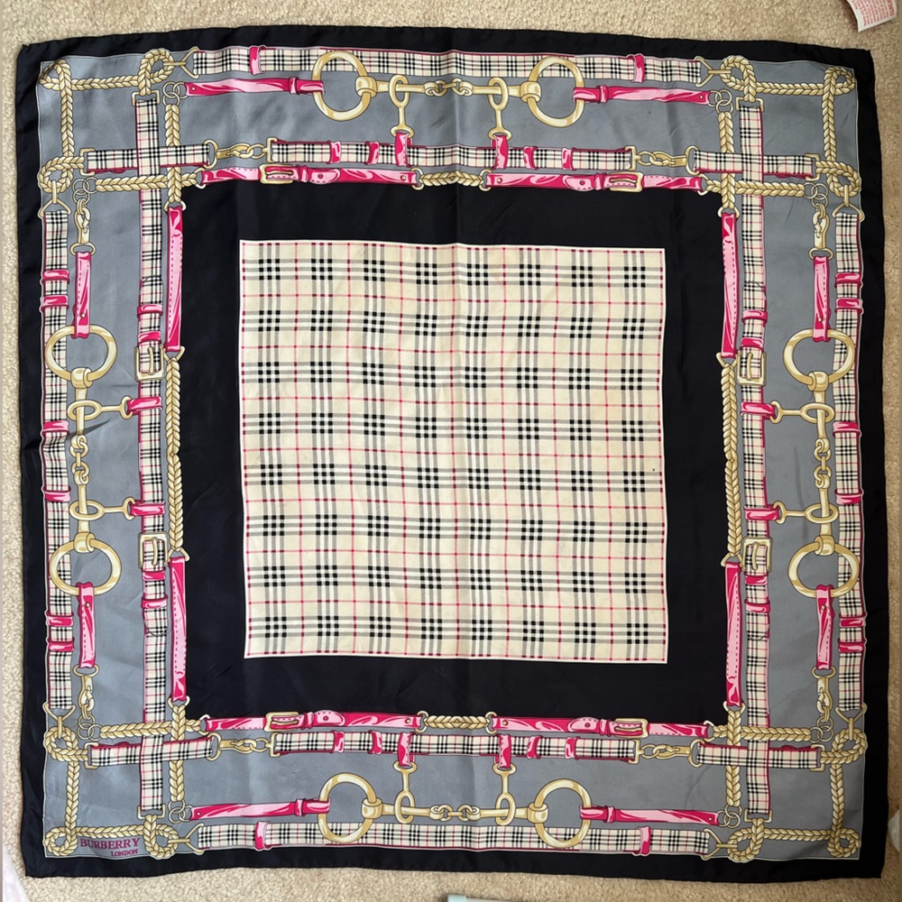 Preowned BURBURRY hand rolled edge silk scarf.